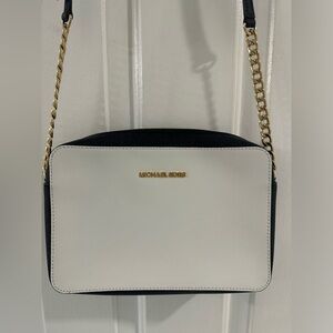 Michael Kors Black and White Crossbody Bag with Gold Chain